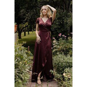 Baltic Born Krystal Satin Wrap Gown | Dark Clove Size LL
